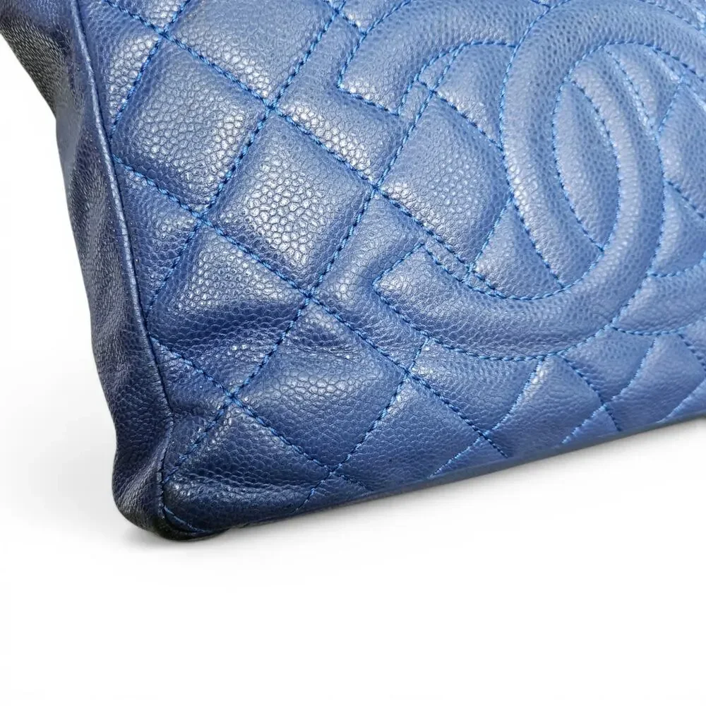 Vintage Chanel Caviar Petite Shopping Tote Blue Quilted
